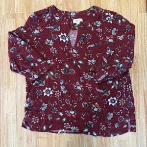 LOFT Size large cranberry cotton‎ Floral Womens Long-sleeve